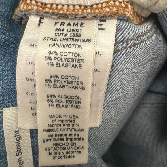 Frame Le High Straight Tie Waist Jeans Raw Hem High Rise Ankle Med Wash 28 - Picture 8 of 9
